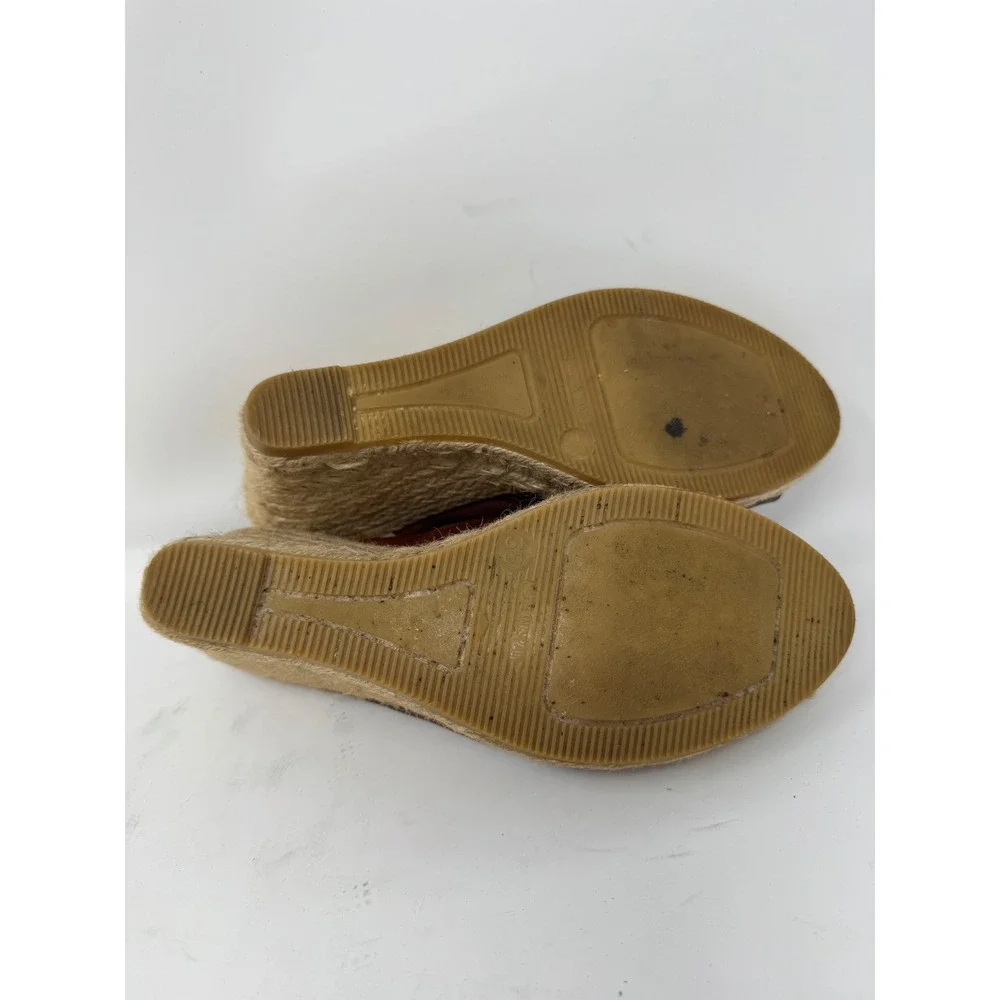 Gaimo Spain Brown Leather Espadrille Wedge Sandals Peep Toe Mules Women 38